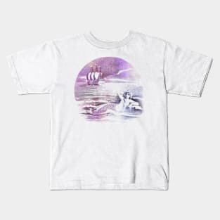 Siren And Ship In Amethyst Kids T-Shirt